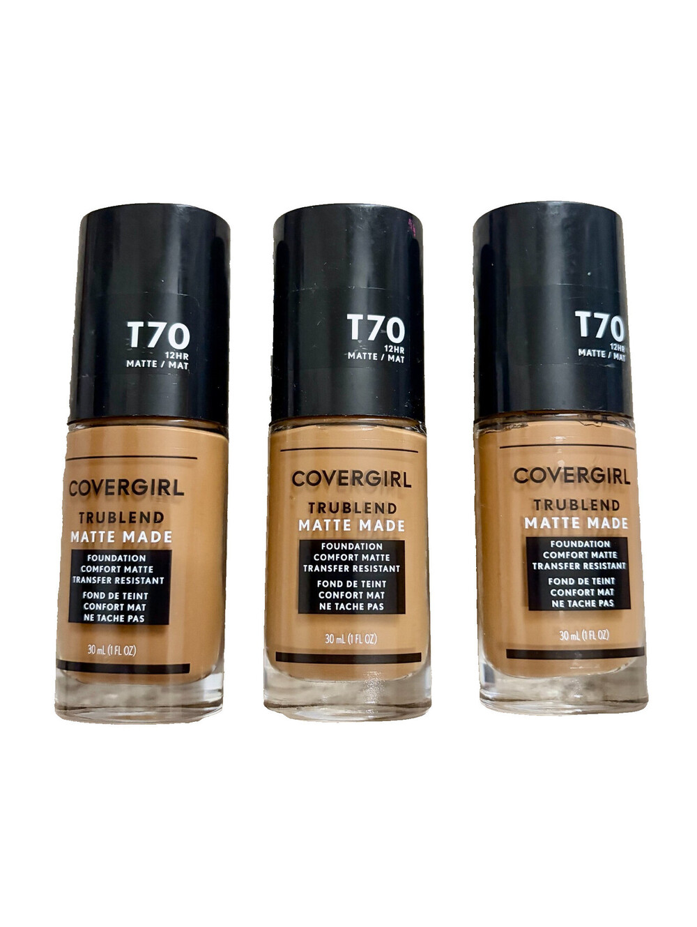 3-Pack NEW COVERGIRL TruBlend Matte Made Foundation Makeup T70 Caramel Set